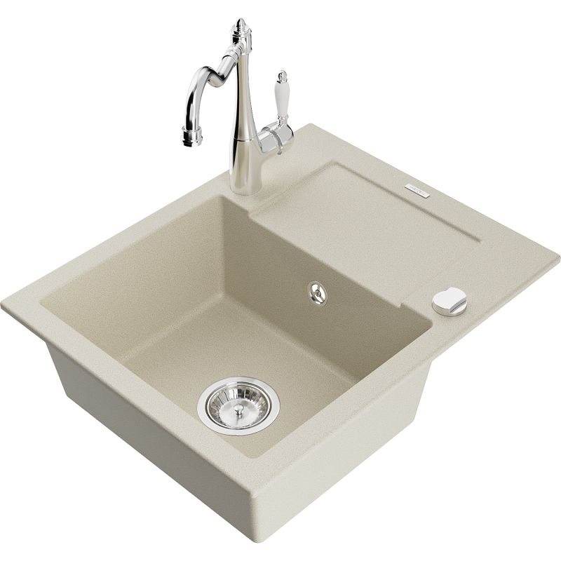 Mexen Enzo graniittinen 1-allas tiskiallas valutusalueella ja keittiöhanalla Carla, beige - 6506-69-670700-00