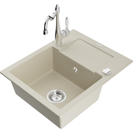 Mexen Enzo Granitspüle 1-Becken mit Abtropffläche und Küchenarmatur Carla, beige - 6506-69-670700-00