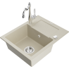 Mexen Enzo 1-bowl granite sink with drainer and Carla kitchen tap, beige - 6506-69-670700-00