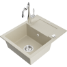 Mexen Enzo granite single-bowl sink with drainer and Carla kitchen faucet, beige - 6506-69-670700-00