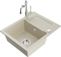 Mexen Enzo fregadero de granito de 1 seno con escurridor y grifo de cocina Carla, beige - 6506-69-670700-00