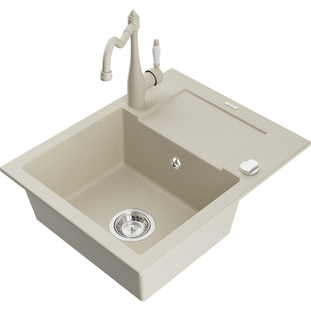 Mexen Enzo 1-bowl granite sink with drainer and kitchen faucet Carla, beige - 6506-69-670700-69