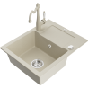 Mexen Enzo 1-bowl granite sink with drainer and kitchen faucet Carla, beige - 6506-69-670700-69
