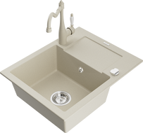 Mexen Enzo lavello in granito a 1 vasca con sgocciolatoio e rubinetto cucina Carla, beige - 6506-69-670700-69