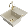 Mexen Enzo fregadero de granito de 1 cubeta con escurridor y grifo de cocina Carla, beige - 6506-69-670700-50