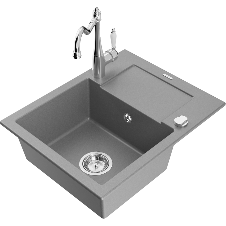 Mexen Enzo fregadero de granito de 1 cubeta con escurridor y grifo de cocina Carla, gris - 6506-71-670700-00