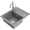 Mexen Enzo 1-bowl granite sink with drainer and Carla kitchen tap, grey - 6506-71-670700-00