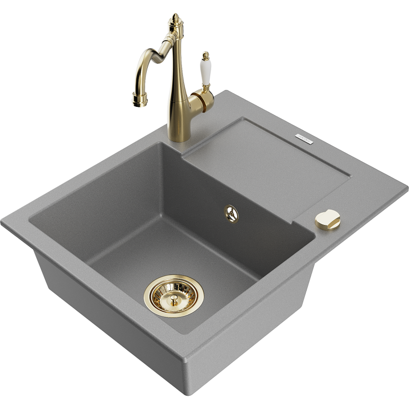 Mexen Enzo fregadero de granito de 1 seno con escurridor y grifo de cocina Carla, gris - 6506-71-670700-50