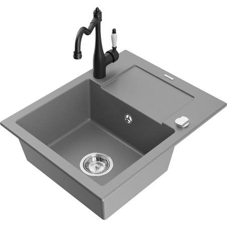 Mexen Enzo fregadero de granito de 1 cubeta con escurridor y grifo de cocina Carla, gris - 6506-71-670700-70