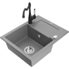 Mexen Enzo 1-bowl granite kitchen sink with drainer and Carla kitchen tap, grey - 6506-71-670700-70