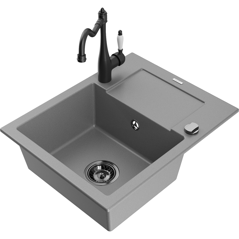 Mexen Enzo fregadero de granito 1-cuenco con escurridor y grifo de cocina Carla, gris - 6506-71-670700-70-B