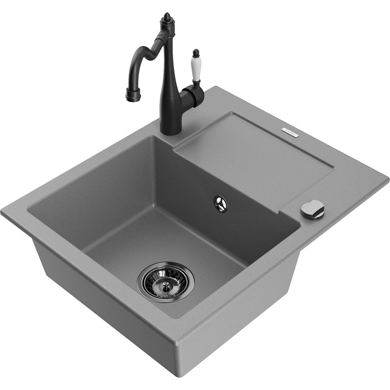 Mexen Enzo fregadero de granito de 1 cámara con escurridor y grifo de cocina Carla, gris - 6506-71-670700-70-B