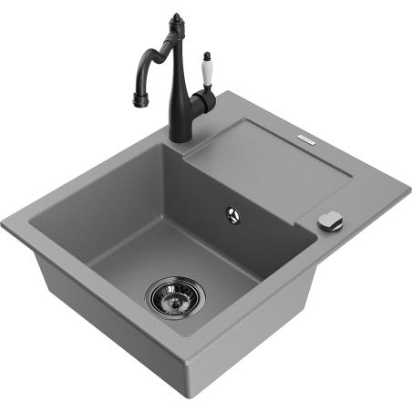 Mexen Enzo fregadero de granito 1-cuenco con escurridor y grifo de cocina Carla, gris - 6506-71-670700-70-B