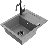 Mexen Enzo fregadero de granito 1-cuenco con escurridor y grifo de cocina Carla, gris - 6506-71-670700-70-B