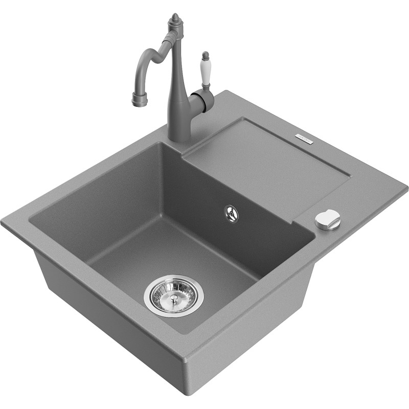 Mexen Enzo fregadero de granito de 1 seno con escurridor y grifo de cocina Carla, gris - 6506-71-670700-71
