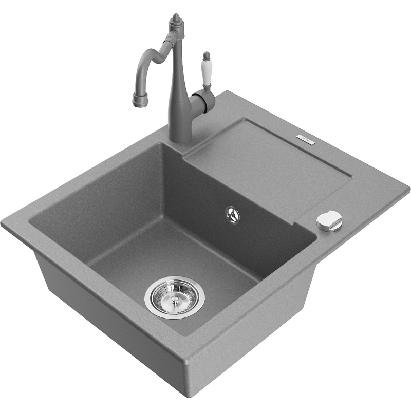 Mexen Enzo yksi-allasinen graniittinen tiskiallas valutustasolla ja keittiöhana Carla, harmaa - 6506-71-670700-71
