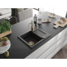 Mexen Enzo Granitspüle mit 1 Becken, Abtropffläche und Küchenarmatur Carla, schwarz/silber Metallic - 6506-73-670700-50