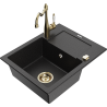 Mexen Enzo granite sink 1-bowl with drainer and Carla kitchen tap, black/silver metallic - 6506-73-670700-50