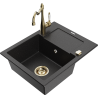 Mexen Enzo granite sink 1-bowl with drainer and kitchen faucet Carla, black/silver metallic - 6506-73-670700-50