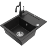 Mexen Enzo granite sink 1-basin with drainer and Carla kitchen tap, black/silver metallic - 6506-73-670700-70