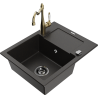 Mexen Enzo granite sink 1-bowl with drainer and kitchen tap Carla, black/gold metallic - 6506-75-670700-50-B