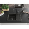 Mexen Enzo granieten gootsteen 1-komorige met druiprek en keukenmengkraan Carla, zwart/goud metallic - 6506-75-670700-70-B