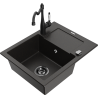 Mexen Enzo granite sink 1-bowl with drainer and Carla kitchen tap, black/gold metallic - 6506-75-670700-70-B