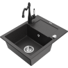 Mexen Enzo 1-bowl granite sink with drainer and Carla kitchen tap, speckled black - 6506-76-670700-70