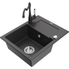 Mexen Enzo 1-bowl granite sink with drainer and Carla kitchen tap, speckled black - 6506-76-670700-76