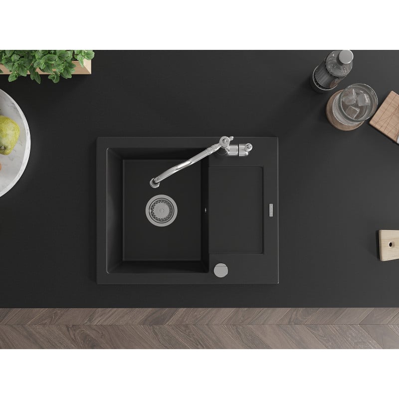 Mexen Enzo fregadero de granito de 1 seno con escurridor y grifo de cocina Carla, negro - 6506-77-670700-00