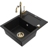 Mexen Enzo 1-bowl granite sink with drainer and Carla kitchen tap, black - 6506-77-670700-50