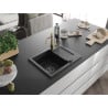 Mexen Enzo 1-bowl granite sink with drainer and Carla kitchen tap, black - 6506-77-670700-50-B