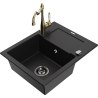 Mexen Enzo 1-bowl granite sink with drainer and Carla kitchen tap, black - 6506-77-670700-50-B