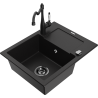 Mexen Enzo Granite Kitchen Sink 1-Bowl with Drainer and Carla Kitchen Tap, Black - 6506-77-670700-70-B