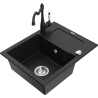 Mexen Enzo granite kitchen sink 1-bowl with drainer and Carla kitchen faucet, black - 6506-77-670700-70