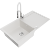 Mexen Leo granite sink 1-bowl with drainer and kitchen tap Aster, white - 6501-20-73450-02