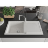 Mexen Leo granit keuken gootsteen 1-komorige met afdruiprek en keukenkraan Aster, wit - 6501-20-73450-07