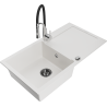 Mexen Leo fregadero de granito de 1 cubeta con escurridor y grifo de cocina Aster, blanco - 6501-20-73450-07-B