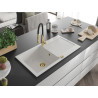Mexen Leo fregadero de granito de 1 cubeta con escurridor y grifo de cocina Aster, blanco - 6501-20-73450-57-G