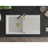 Mexen Leo fregadero de granito de 1 cubeta con escurridor y grifo de cocina Aster, blanco - 6501-20-73450-57-G
