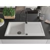 Mexen Leo granite sink 1-bowl with drainer and Aster kitchen tap, white - 6501-20-73450-70-B
