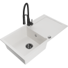 Mexen Leo lava-louça de granito de 1 cuba com escorredor e torneira de cozinha Aster, branco - 6501-20-73450-70-B