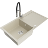 Mexen Leo granieten spoelbak 1-kompartment met afdruiprek en keukenkraan Aster, beige - 6501-69-73450-07