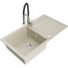 Mexen Leo granite sink 1-bowl with drainer and Aster kitchen tap, beige - 6501-69-73450-07