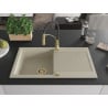 Mexen Leo Granitspüle 1-beckig mit Abtropffläche und Küchenarmatur Aster, beige - 6501-69-73450-57-G