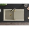 Mexen Leo Granitspüle 1-beckig mit Abtropffläche und Küchenarmatur Aster, beige - 6501-69-73450-57-G