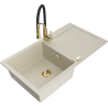 Mexen Leo 1-bowl granite sink with drainer and Aster kitchen faucet, beige - 6501-69-73450-57-G