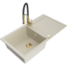 Mexen Leo évier en granit 1 bac avec égouttoir et robinet de cuisine Aster, beige - 6501-69-73450-57-G