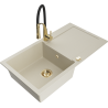 Mexen Leo granieten spoelbak met 1 bak, afdruiprek en keukenmengkraan Aster, beige - 6501-69-73450-57-G
