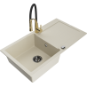 Mexen Leo évier en granit 1 bac avec égouttoir et robinet de cuisine Aster, beige - 6501-69-73450-57-B